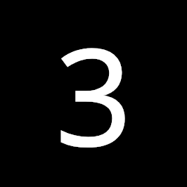 Un grande numero 3 bianco è centrato su uno sfondo nero pieno.